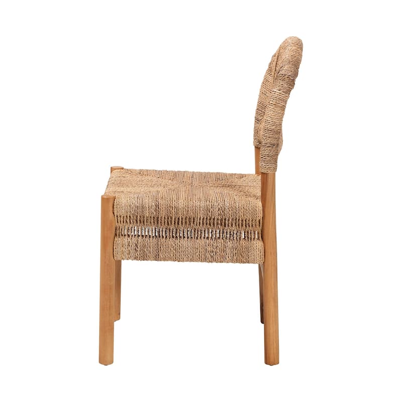 Cavo Handwoven Seagrass Dining Chair - Natural Fiber Wicker Side Chair with Mahogany Wood Frame, for Dining Room