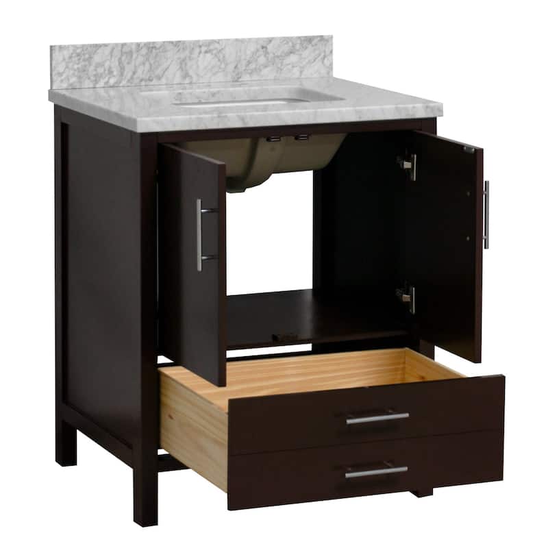 KitchenBathCollection California 30" Bathroom Vanity with Carrara Marble Top