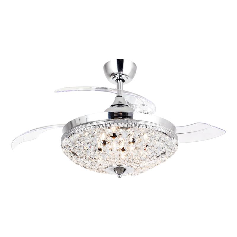42" Modern Chrome 6-light Chandelier Crystal Ceiling Fan with Remote