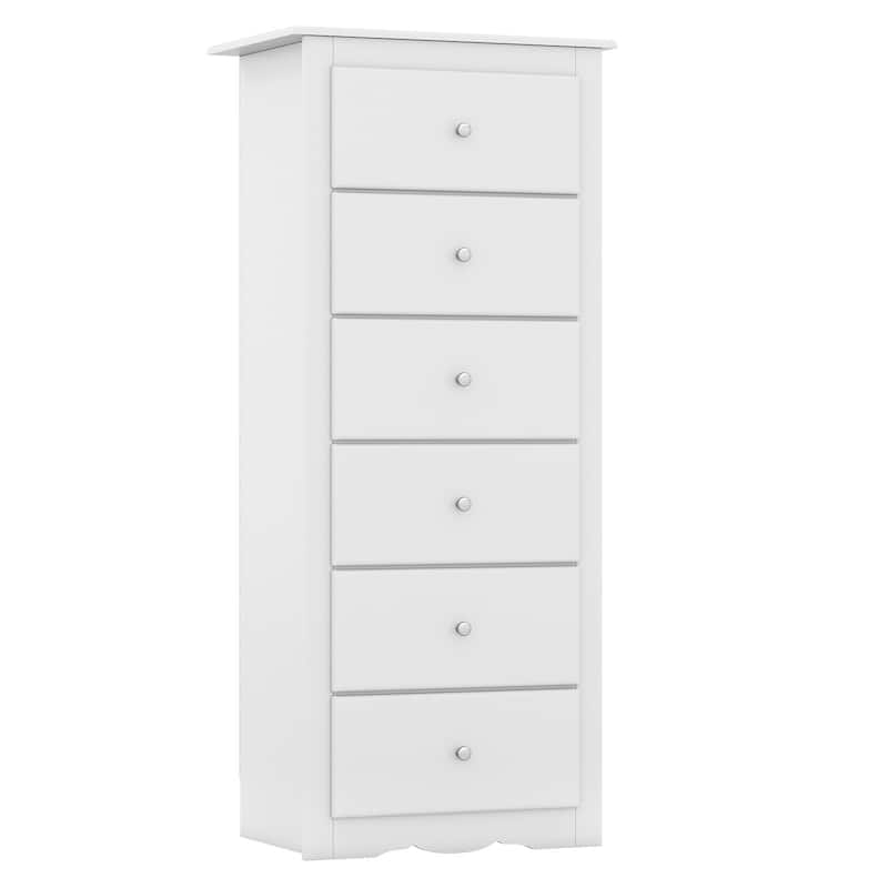Gymax 6 Drawer Dresser Tall Wooden Chest of Drawers w/ Metal Drawer - White
