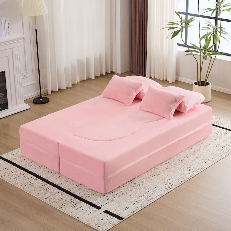 Queen Foldable Sleeper Sofa, Floor Couch Sofa Bed, High-Density Foam Convertible Lounge Sofa Loveseat