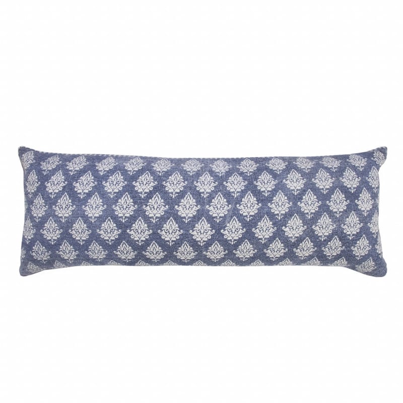 HomeRoots 14" X 36" Vintage Indigo Blue And White 100% Cotton Geometric Zippered Pillow