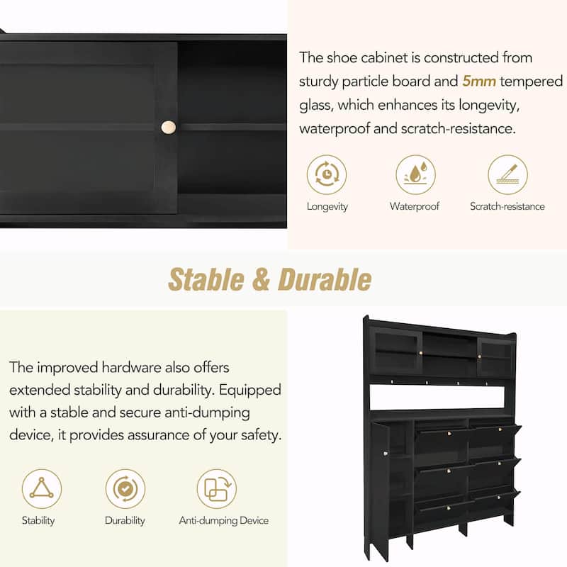 Multifunctional Shoe Cabinet with Storage Shelf & 6 Flip Drawers