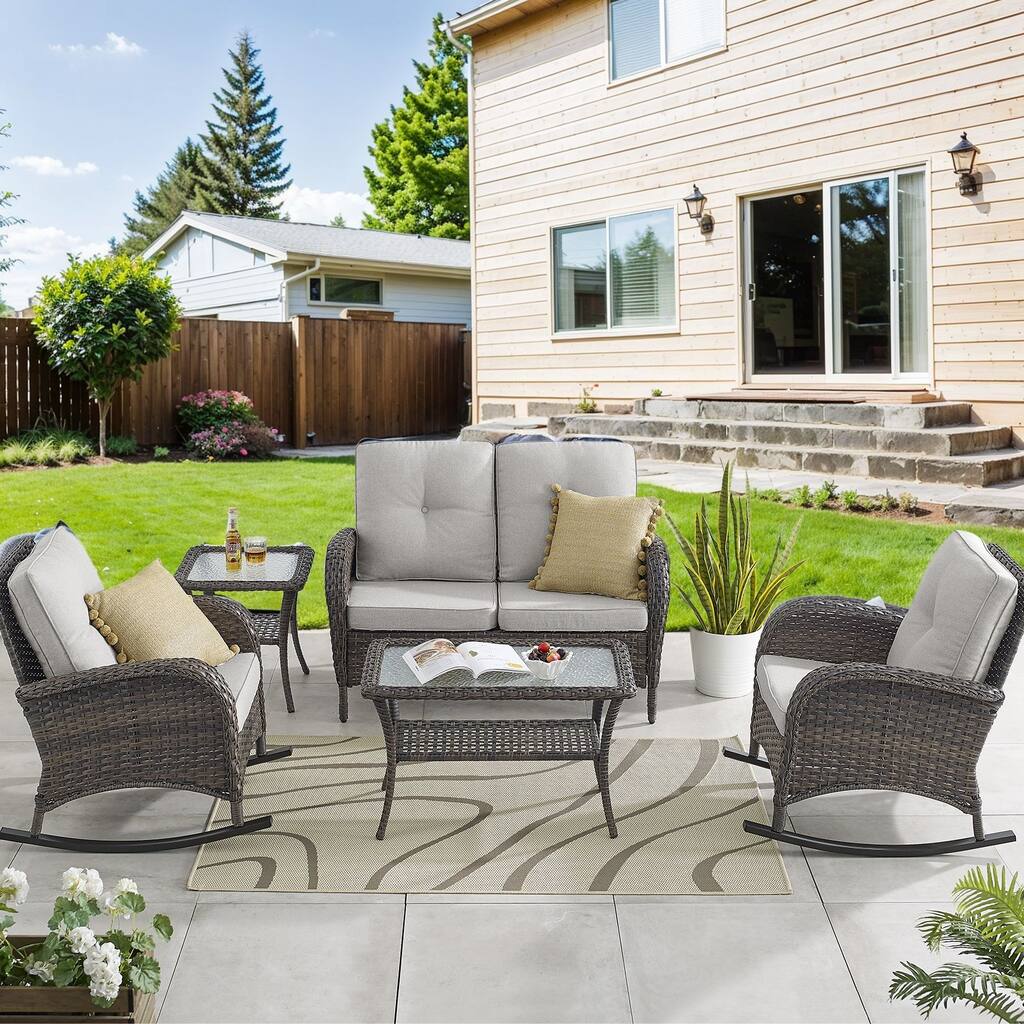 2-Seat Sofa with Swivel Chairs and Coffee Table - Brown