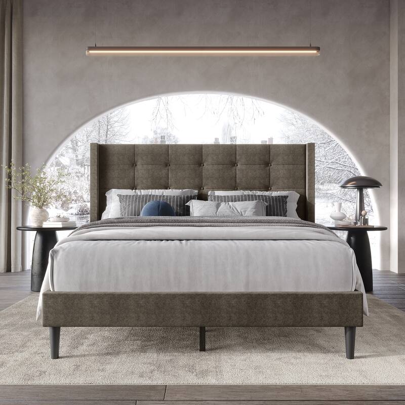 CraftPorch Elegance Wingback Upholstered Linen Bed
