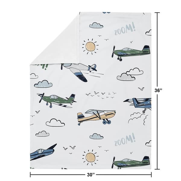 Sweet Jojo Designs Vintage Airplane Boy Baby Receiving Security Swaddle Blanket Green Blue Yellow Airplanes Plane Transportation