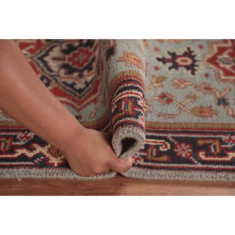 Light Blue Heriz-Serapi Oriental Runner Rug Wool Carpet - 2'6"x 9'10"