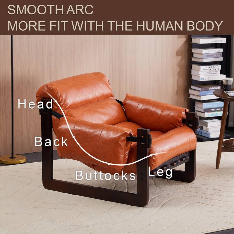 Lounge Chair Oil Wax Leather Sofa Chair with Removable Armrests, Rubber Wood Decorative Chair for Living Room
