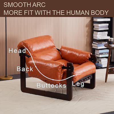 Water-Repellent Leather Accent Chair Sofa Chair with Mortise & Tenon Assembly, Lounge Chair with Removable Cushion