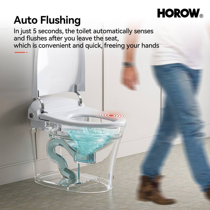 HOROW One Piece Dual Flush Elongated Toilet 1.27 GPF White Seat Included