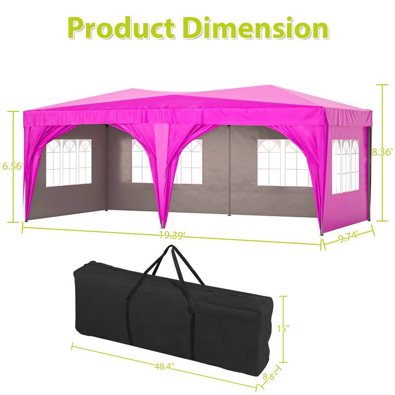 10 ft. x 20 ft. Pop Up Canopy Outdoor Portable Party Wedding Tent with 6 Removable Sidewalls and Carry Bag + 6pcs Weight Bag