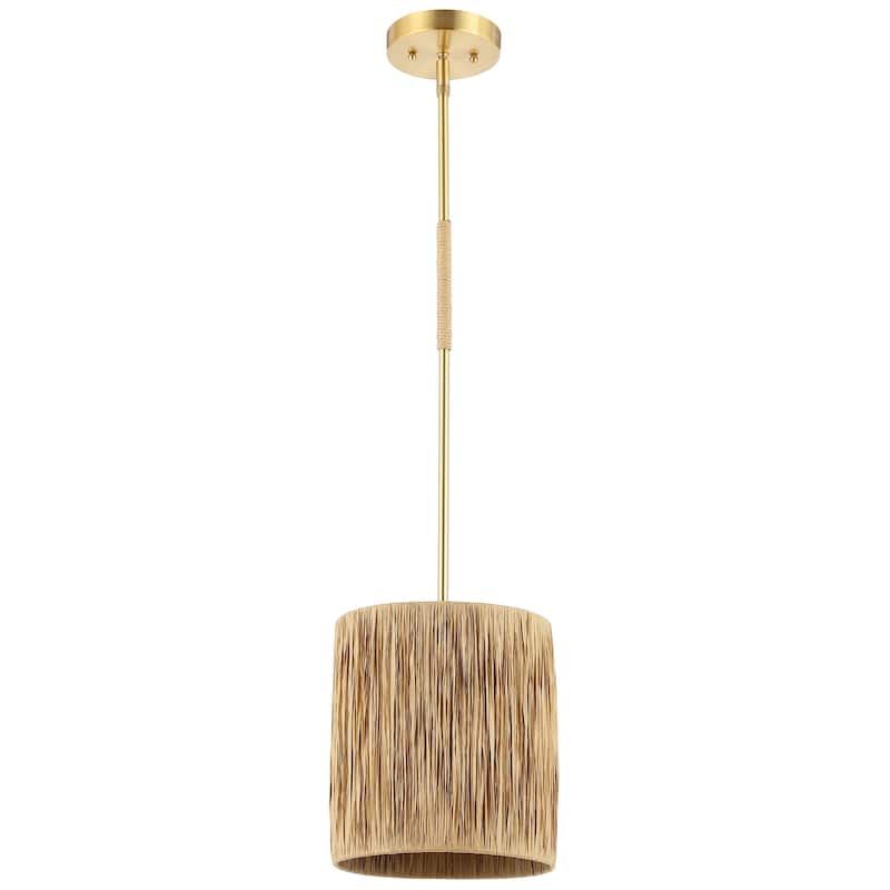 SAFAVIEH Lighting Fjoralba Extendable Pendant - 9 In. W x 9 In. D x 19-49 In. H - Natural/Gold - 9Wx9Dx49H
