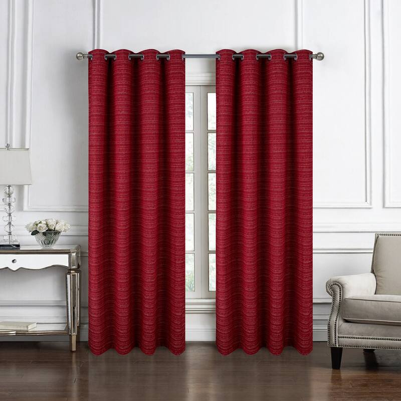 Kensington Striped Texture Window Curtain Panel 84" or 95" - 54" x 84" - Red
