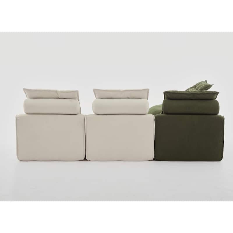 99" Corduroy Modular 4-Seater Sofa with 8 Pillows (4 Neck + 4 Lumbar), Armless Design and DIY Configuration