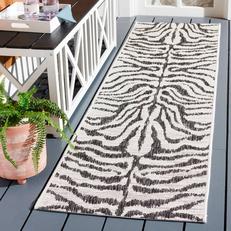 SAFAVIEH Courtyard Kalyonka Indoor/ Outdoor Waterproof Patio Backyard Rug - 2'3" x 8' Runner - Ivory/Black