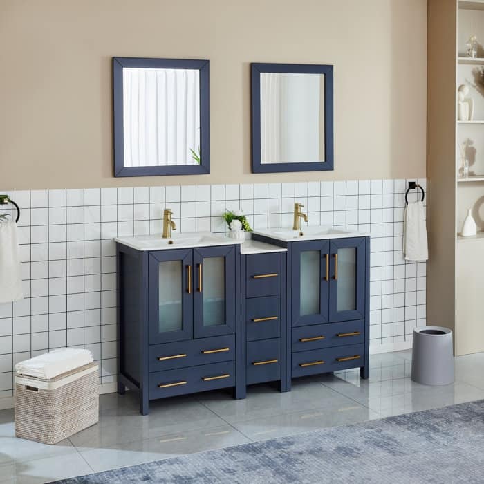 Vanity Art 60 in. Double Sink Bathroom Vanity with Top and Mirrors - 60 X 18.1 X 35.8