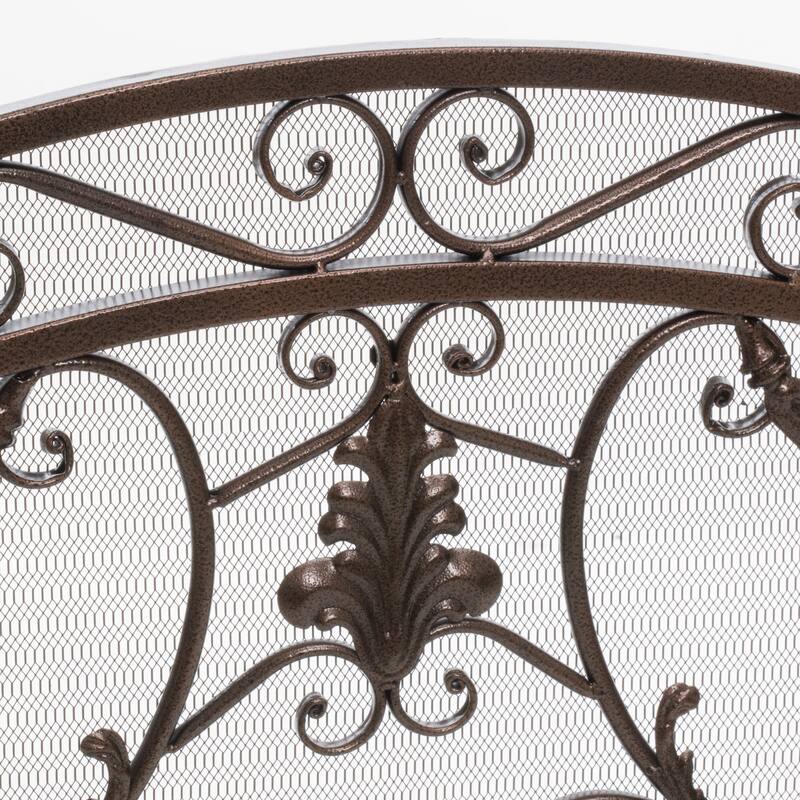 Roomfitters 3-Panel Fireplace Screen, Ornate Scrollwork Spark Guard, Decorative Mesh Metal Fireguard Cover, Black+Gold