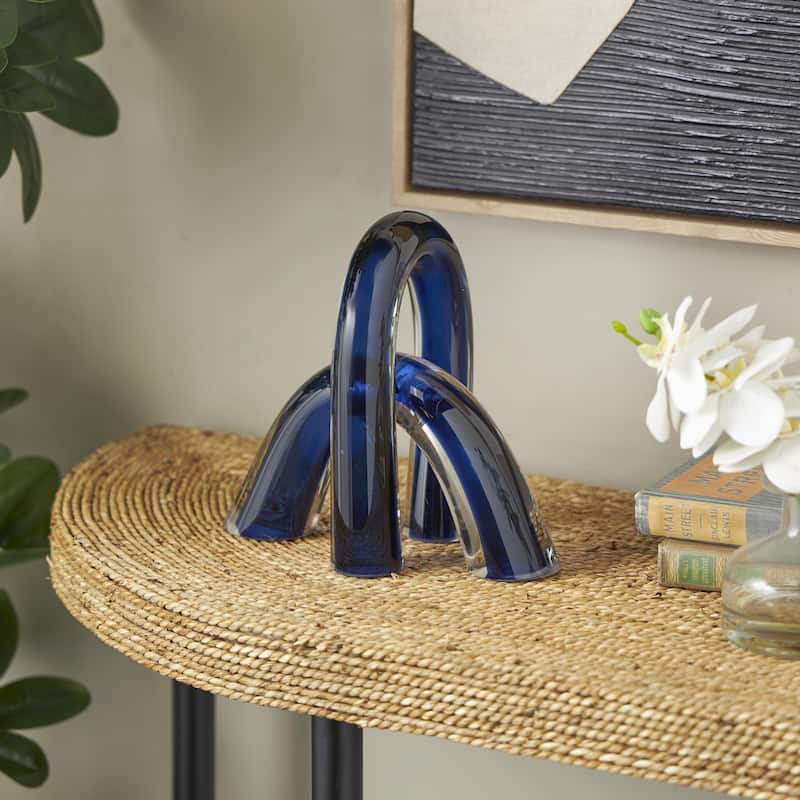 Glass Abstract Overlapping Arch Decorative Sculpture with Clear Accents - Set of 2 Blue or Orange - Roche River Decor