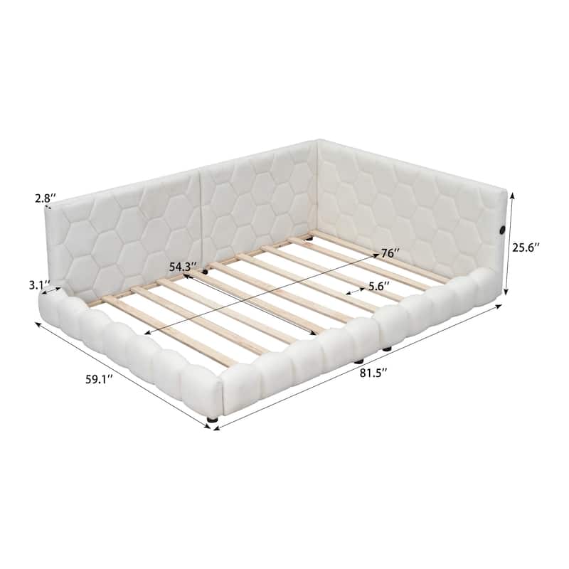 Roomfitters Full Upholstered Platform Bed with USB Charging Station and Accent Headboard Design