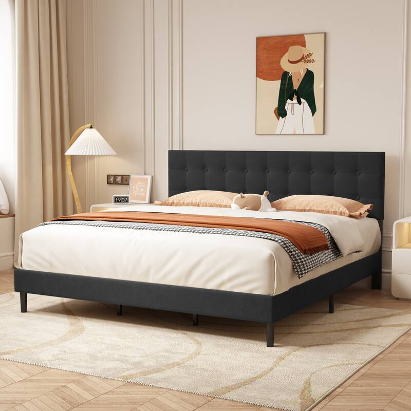 Alazyhome Square Tufted Upholstered Platform Bed Frame