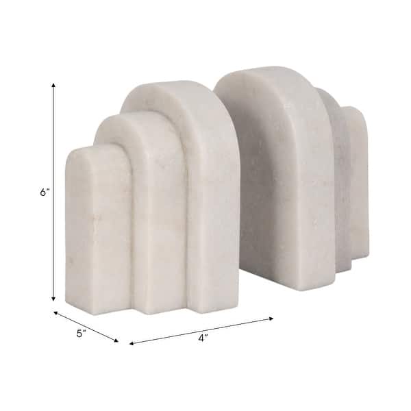 Modern Layered Arched Bookends - Home Desk Decor - Set of 2, 6", White - 6.0"