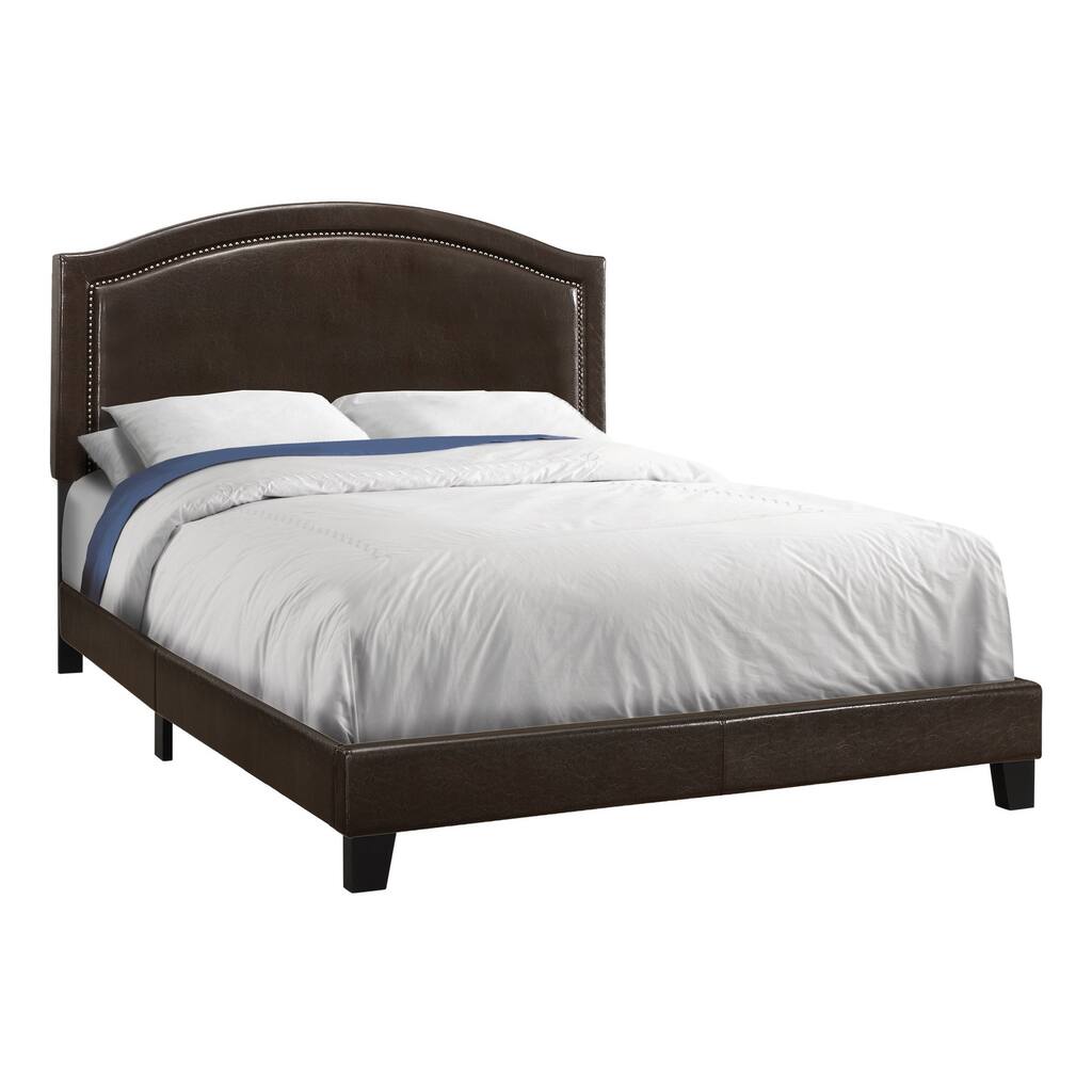 64.5" x 85.75" x 51.5" Brown Foam Solid Wood Leather Look Queen Size Bed