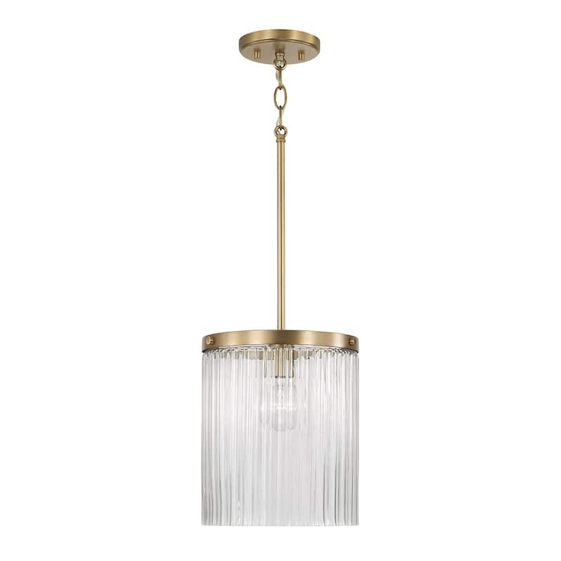 10" W x 16" H 1-Light Pendant with Clear Beveled Fluted Glass - 10"W x 11.25"H - Aged Brass