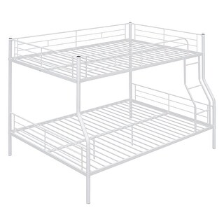 Modern Concise Design Full XL Over Queen Metal Bunk Bed,Side Stairs and Guardrails