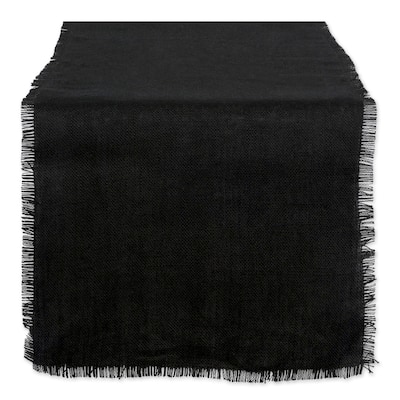 Woven Jute Solid Fringed Table Runner - 74" - Midnight Black