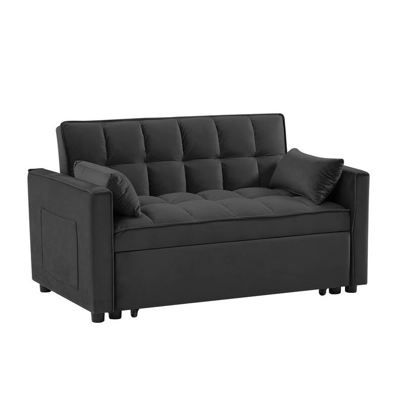 Modern 3-in-1 Convertible Velvet Loveseat Futon Sofa Bed with Recliner&Pull-Out Sleeper