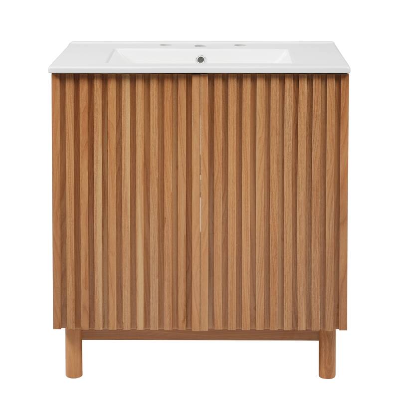 60.2'' Freestanding Bathroom Vanity in Wood with Integrated Ceramic Sink and Solid Wood Legs - 59.8'' x 18.3'' x 34''