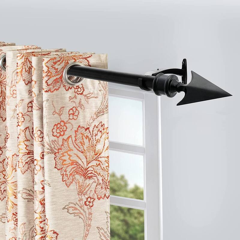 Deco Essential 3/4 Inch Curtain Rod for Windows & Doors Curtains Extendable Grey with Flat Arrow Finials & Brackets Set