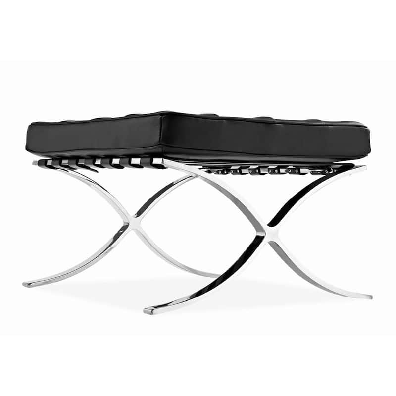 24-Inch Leather Footstool Ottoman with Silver Tufted Design and X Base