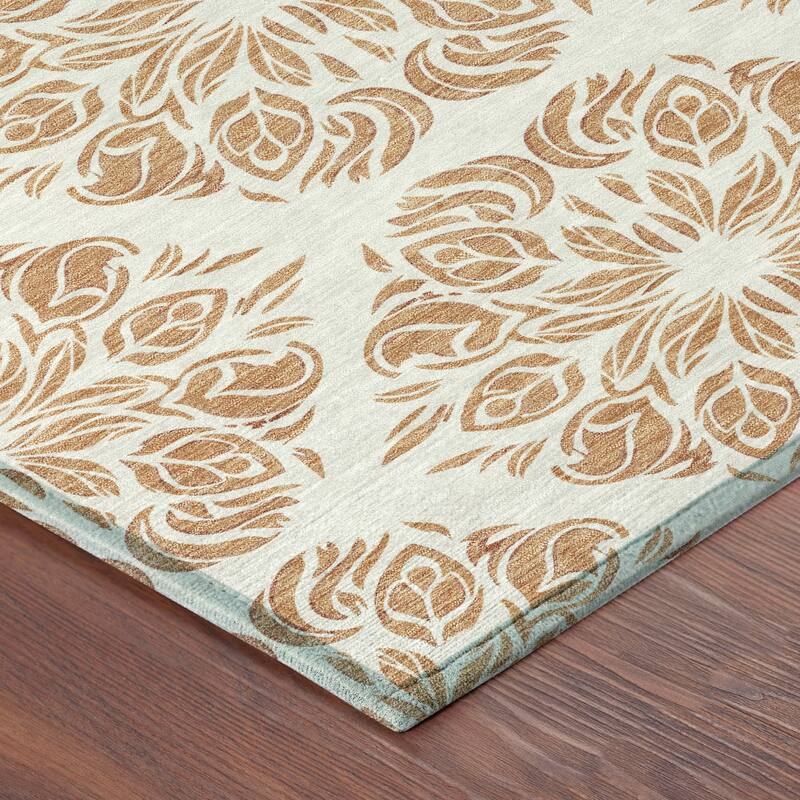 Machine Washable Indoor/ Outdoor Damask Pearl Chantille Rug