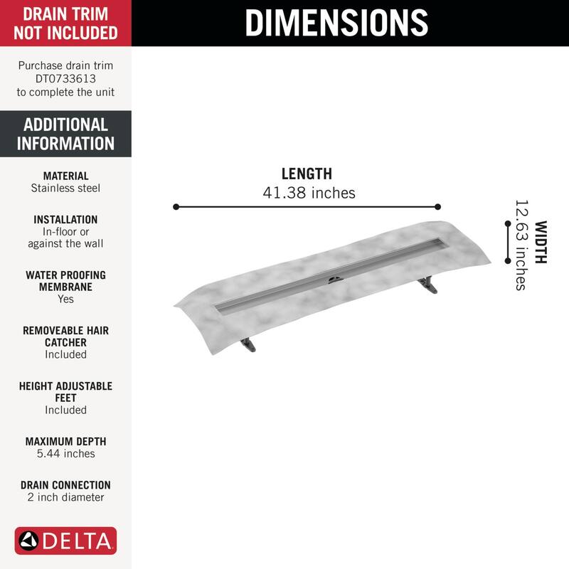 Delta DR73360 36" Linear Shower Drain Rough with Removable Hair