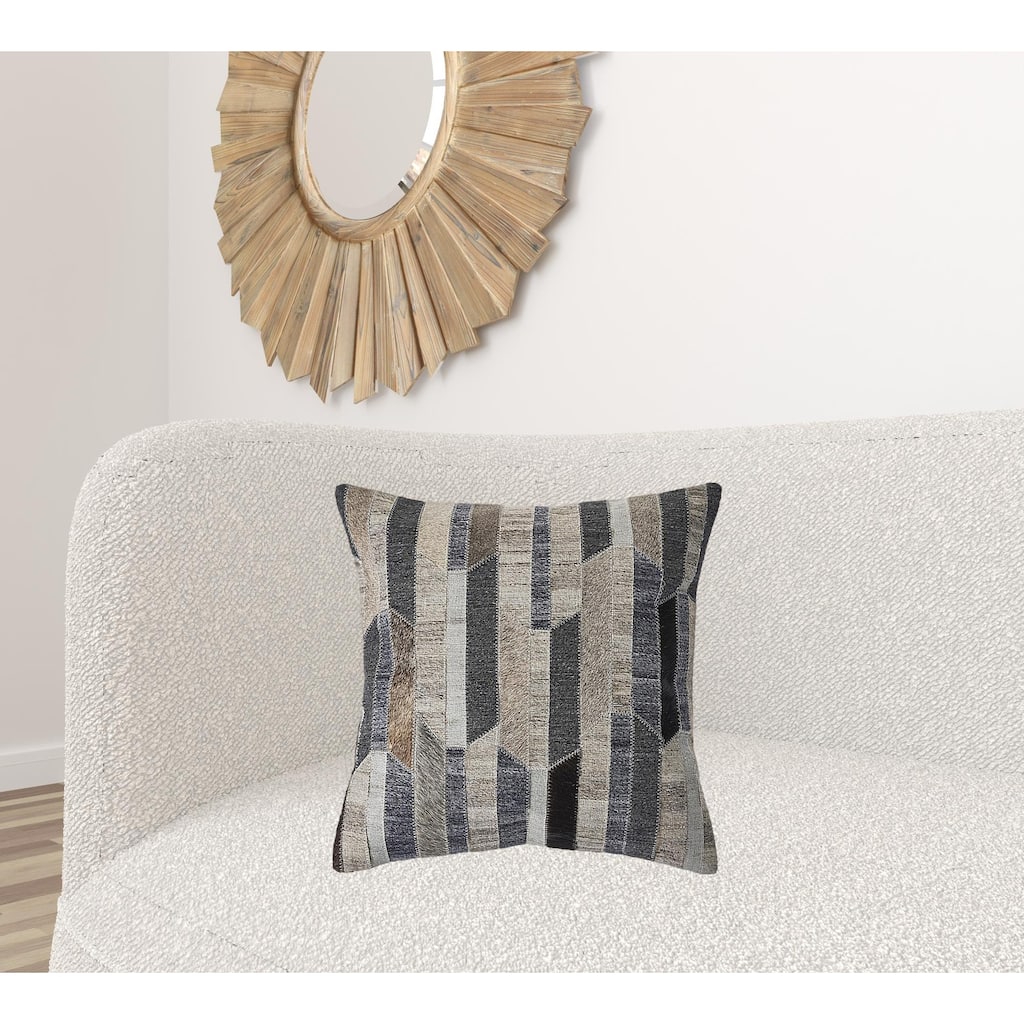 20" Beige and Gray Throw Pillow