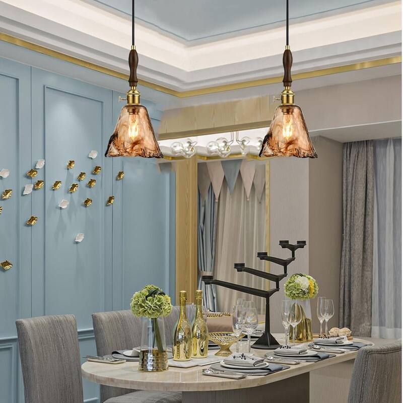 E26 socket hanging light Golden Amber pendant lights glass, metal adjustable light