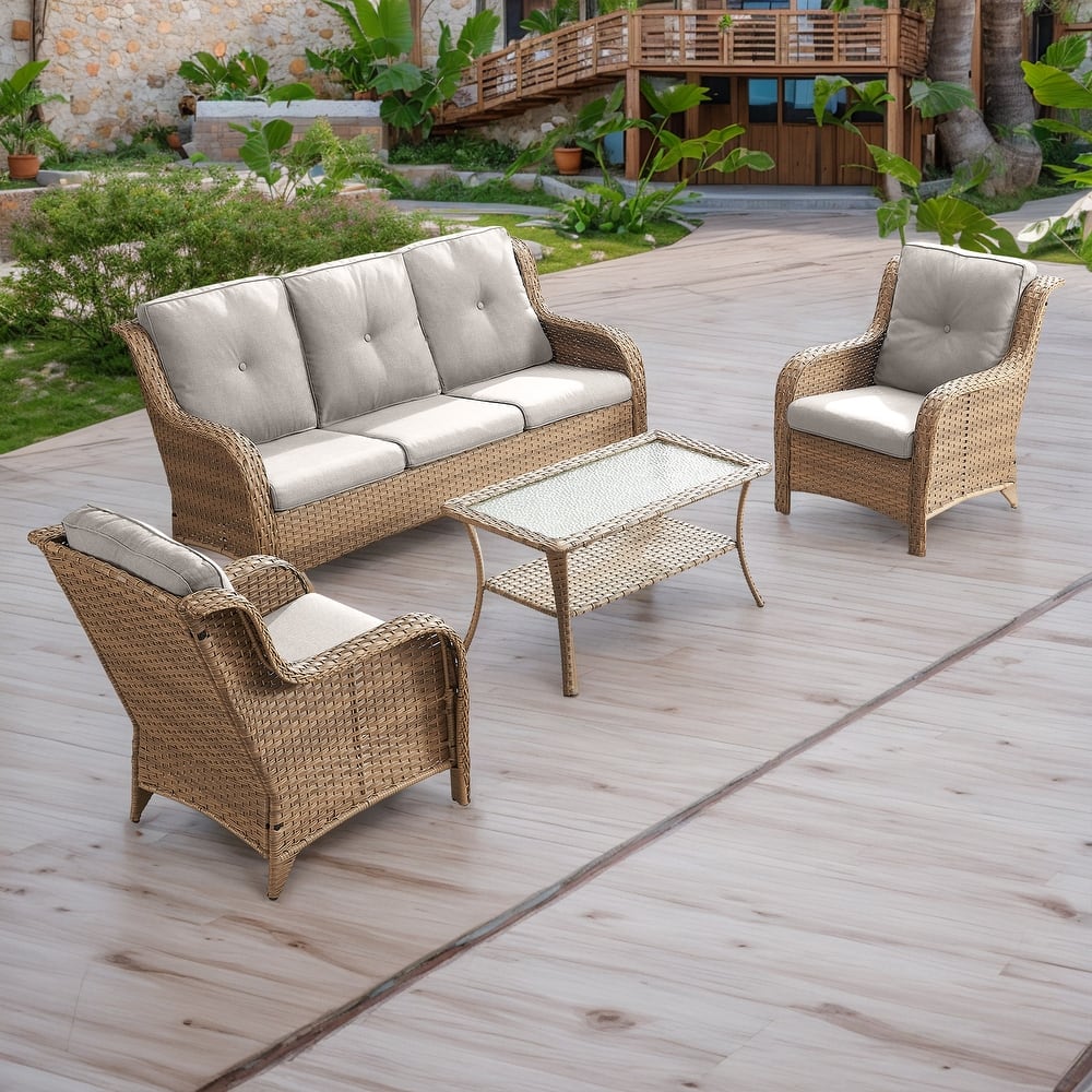 Pocassy 4-Piece Outdoor Sofa Patio Chair with Coffee Table