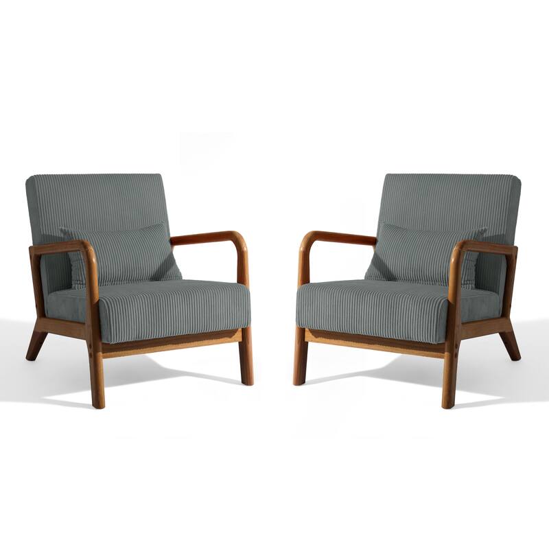 Modern Corduroy Upholstered Accent Chair with Wood Legs Set of 2
