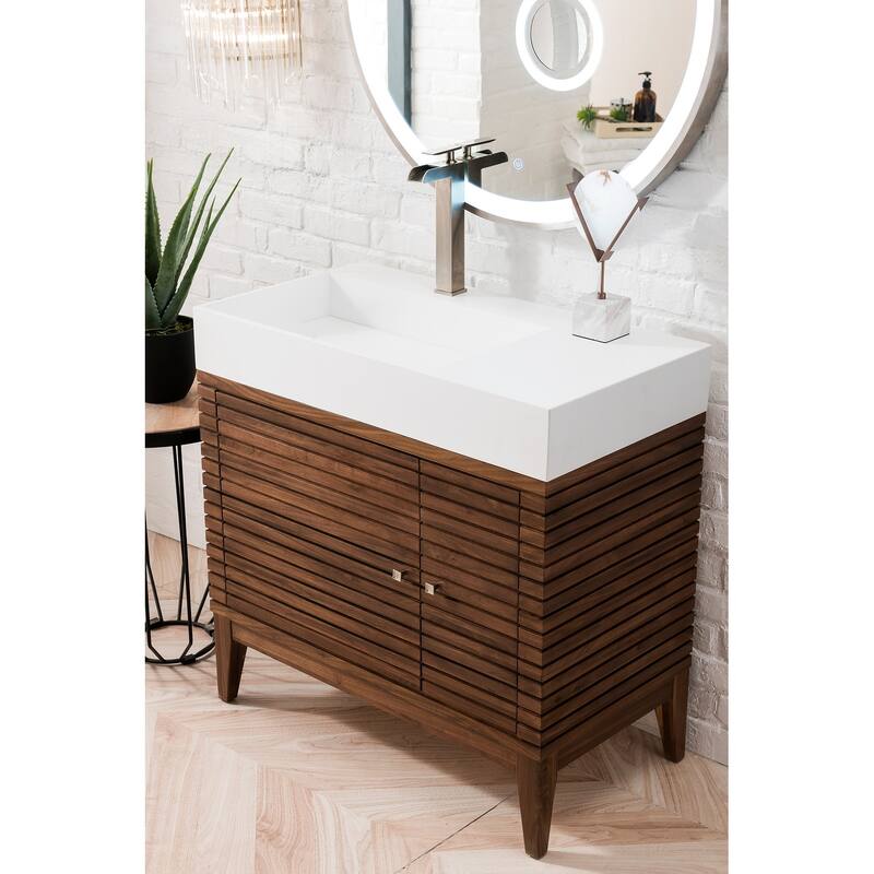 James Martin Vanities Linear 36" Single Vanity, Mid Century Walnut