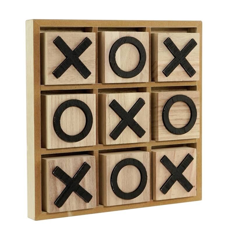 Wood Tic Tac Toe Game Board Tabletop Decor (9" x 9") - 9" x 9"