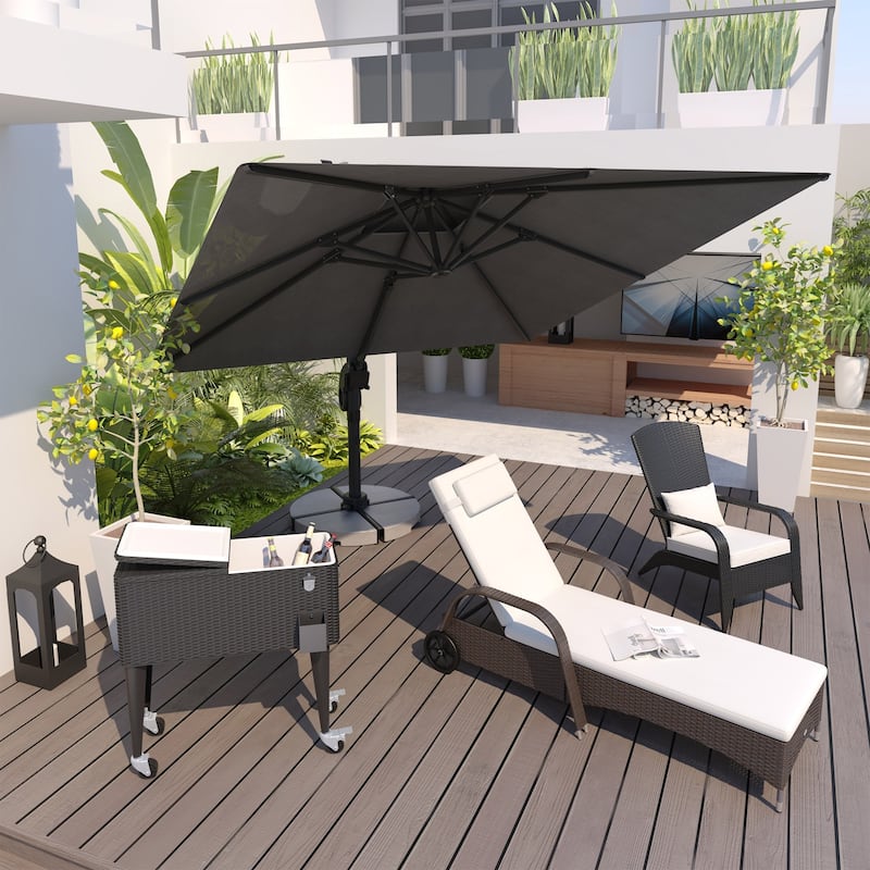 Cantilever outdoor patio umbrella with crank handle and cross base
