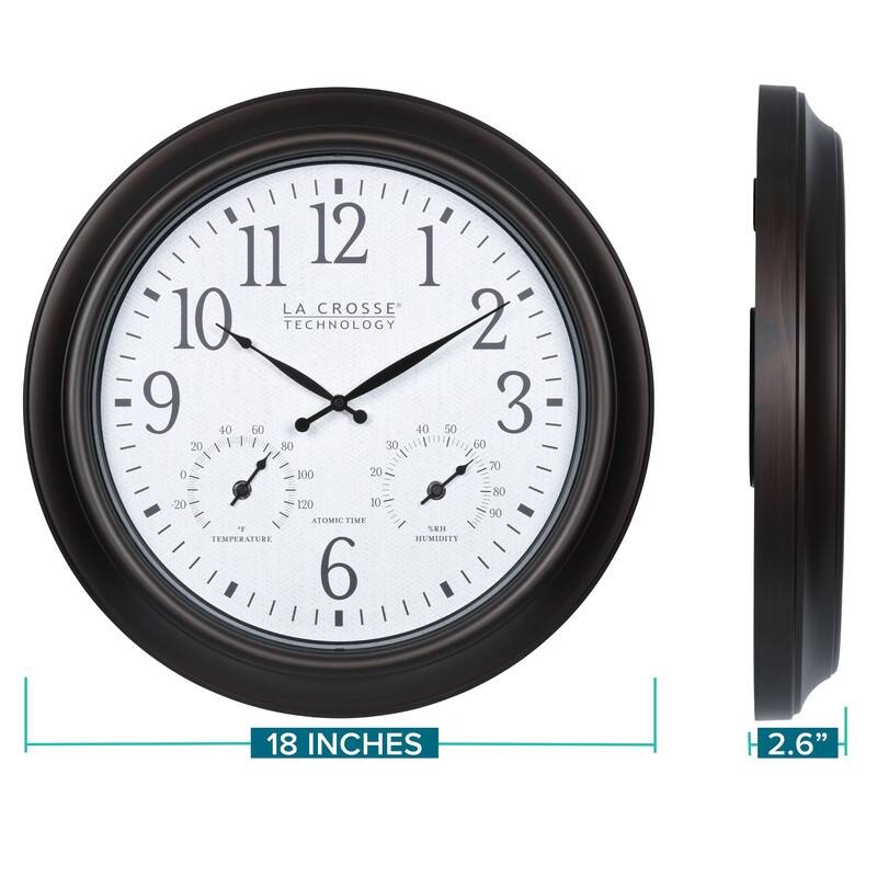 La Crosse 18 Inch Outdoor Brown Atomic Analog Temp Clock, 404-89027