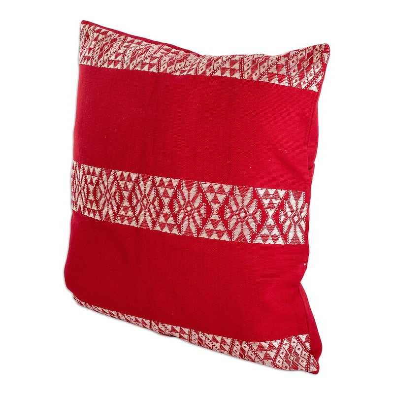 Novica Handmade Mountains And Valleys In Poppy Cotton Cushion Cover
