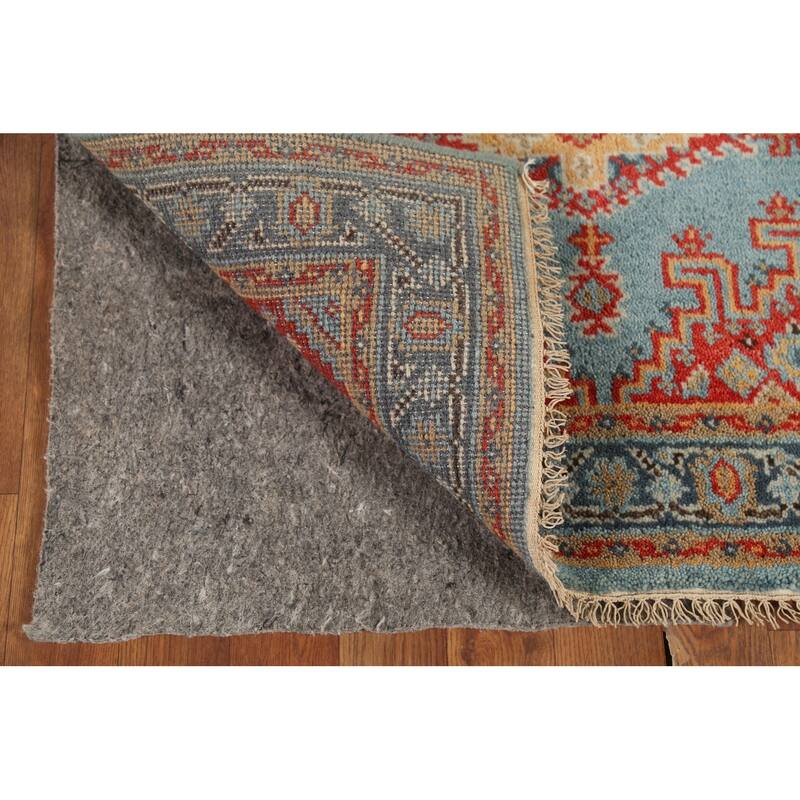 Light Blue Geometric Viss Indian Accent Rug Hand-Knotted Wool Carpet - 3'0"x 5'0"