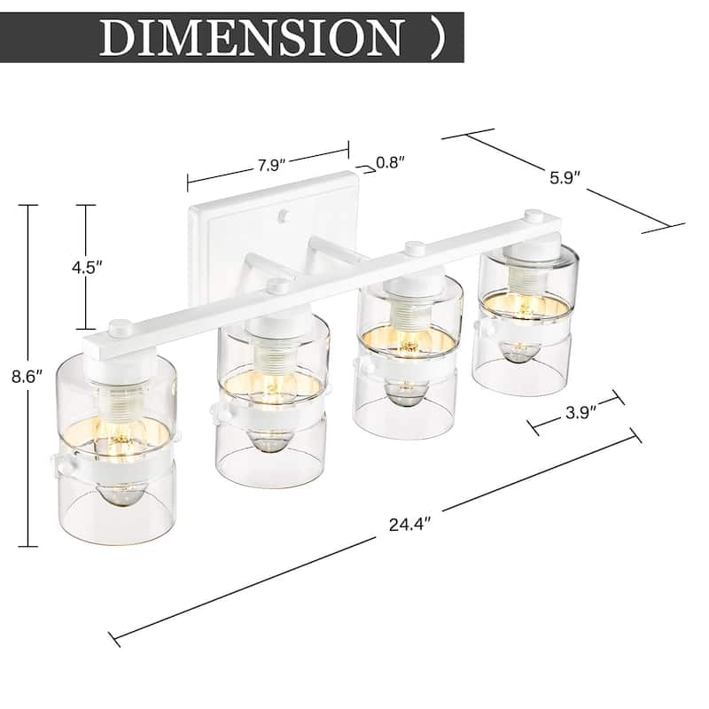 Modern 4-Light Bathroom Vanity Light,Fixtures Over Mirror with Clear Glass,White or Black and Gold Finish