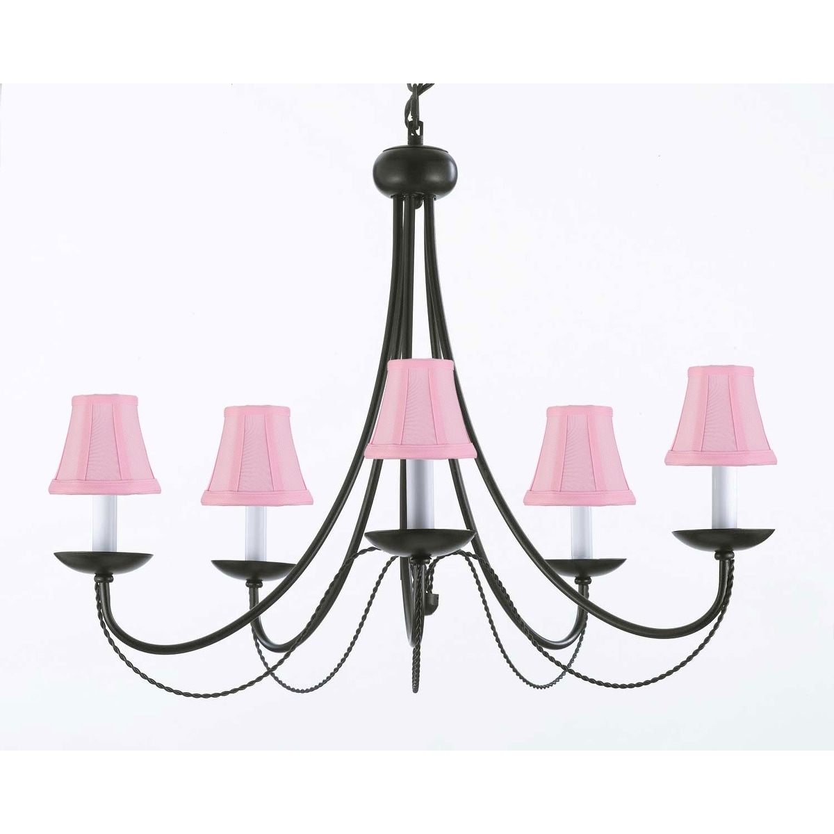 Wrought Iron Chandelier Lighting With Pink Shades H22 x W26 - Chandeliers For Bedrooms by Overstock.com