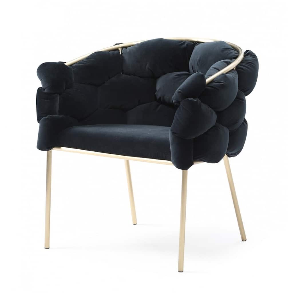 Black Geo Velvet and Brushed Brass Velvet Dining Chair