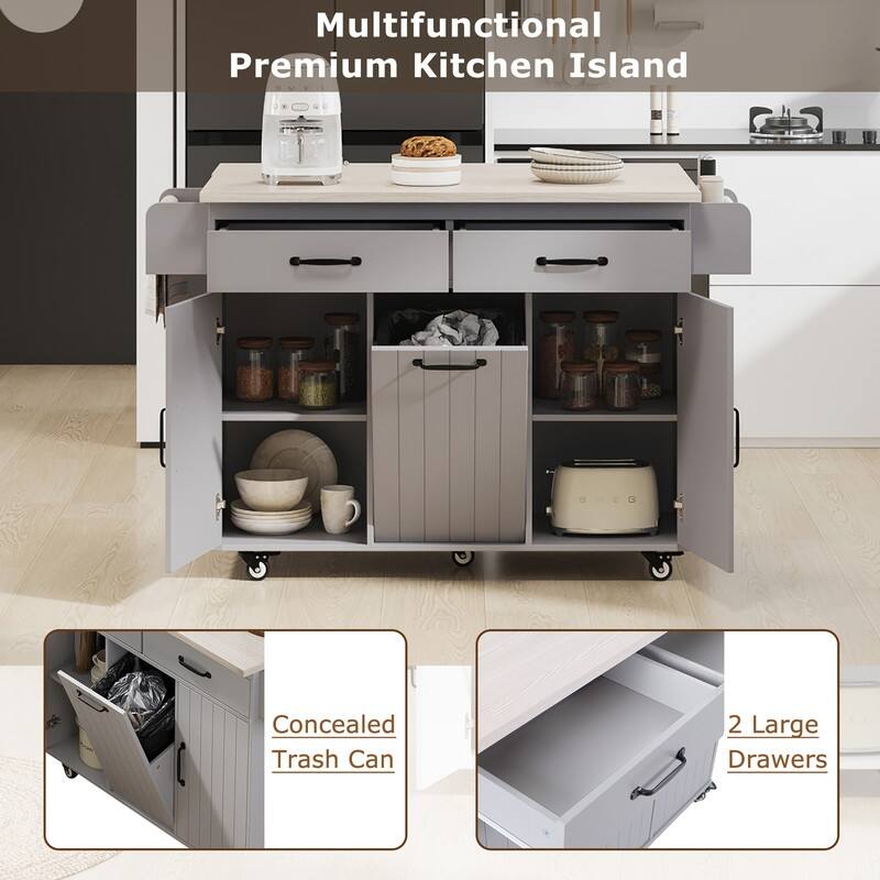 Alger Kitchen Island with Trash Can Storage Cabinet