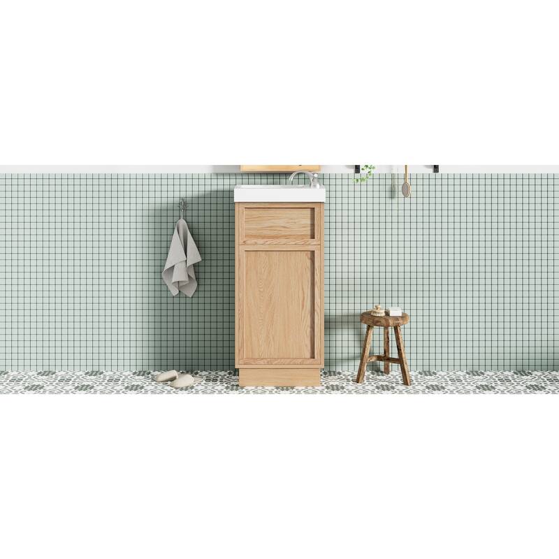 Bathroom Vanity with Reversible Door & Sink, Narrow Bathroom Vanity, Bathroom Cabinet with Adjustable Shelf & Push-to-Open Door